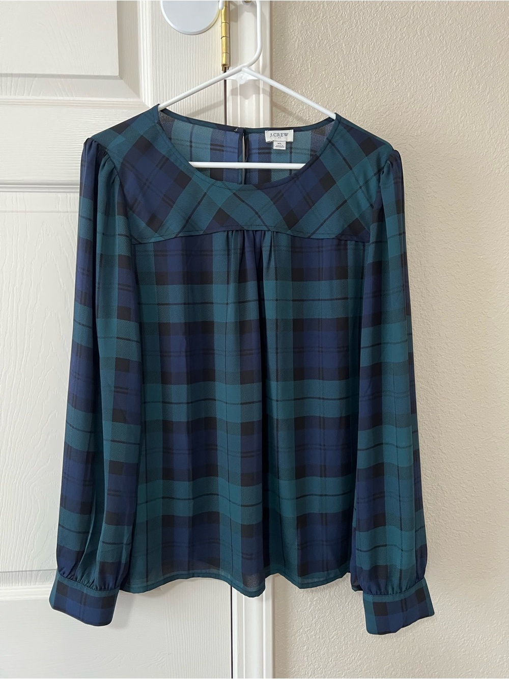 J.Crew Factory Blue Green Tartan Plaid Long Sleeve Blouse Top XL